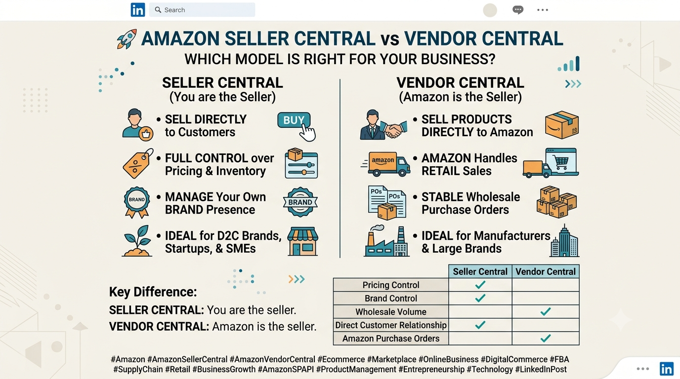 🚀 Amazon Seller Central vs Vendor Central – Which Model Is Right for Your Business?